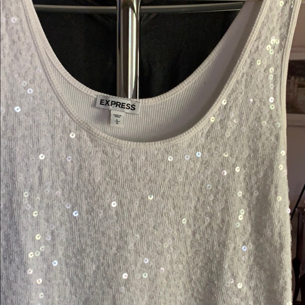 SPARKLY WHITE Sequin TANK TOP By EXPRESS SZ Large